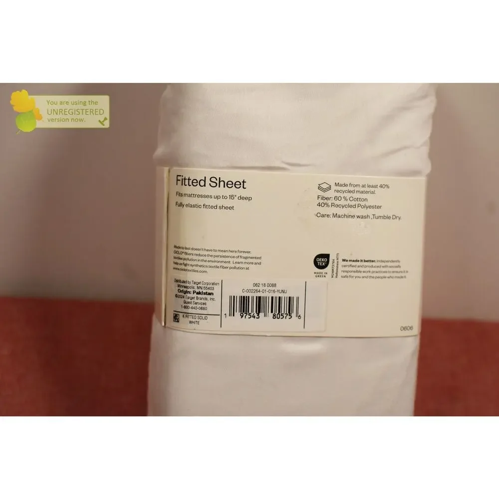 Room Essentials Easy Care Cotton Blend Sateen Fitted Sheet White King* (Stain) #